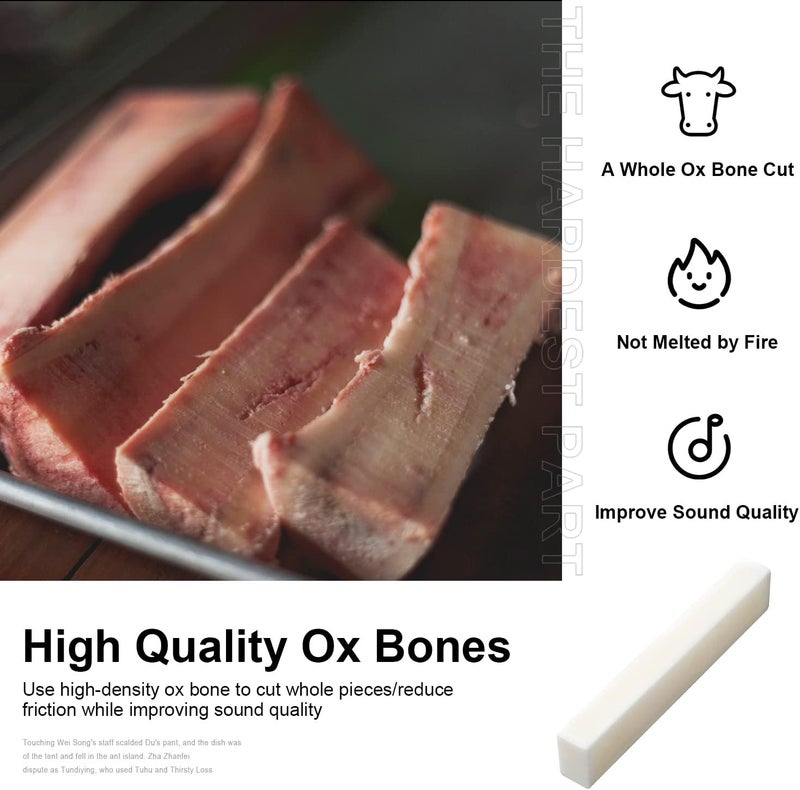 MAXCHEER 6 String Acoustic Guitar Bone Bridge Saddle and Nut Made of Real Bone with 2pcs Sandpaper (6Pcs Nut) - Image 4